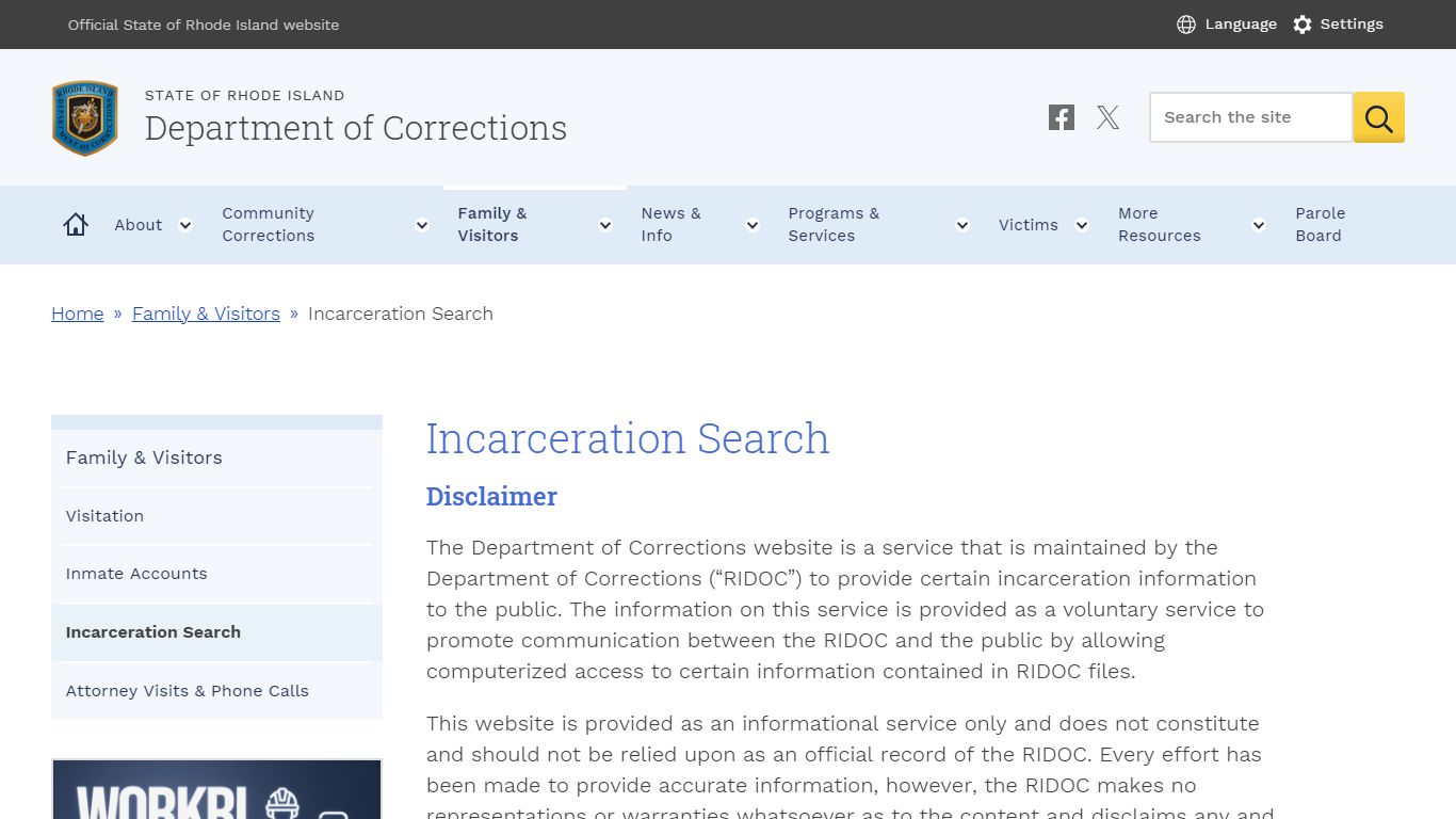 Incarceration Search - Rhode Island Department of Corrections